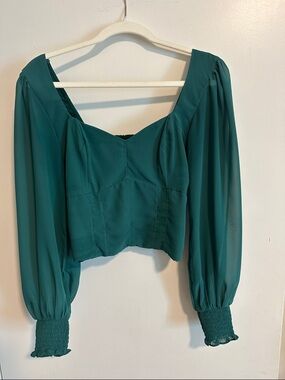 Abercrombie Forest Green Long-Sleeve Square Neck Blouse